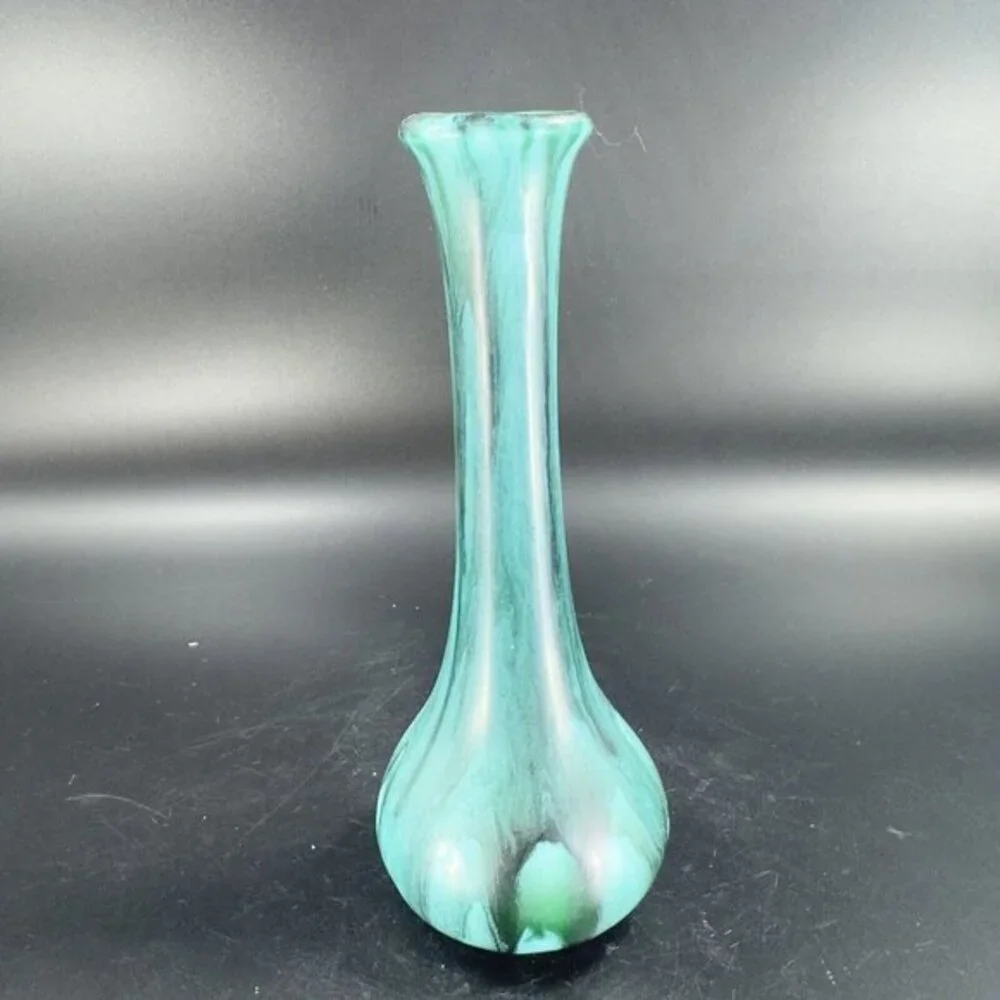 Canadian Art Pottery Bud Vase Green Black Drip Glaze Ceramic Vase Mid‎ Century